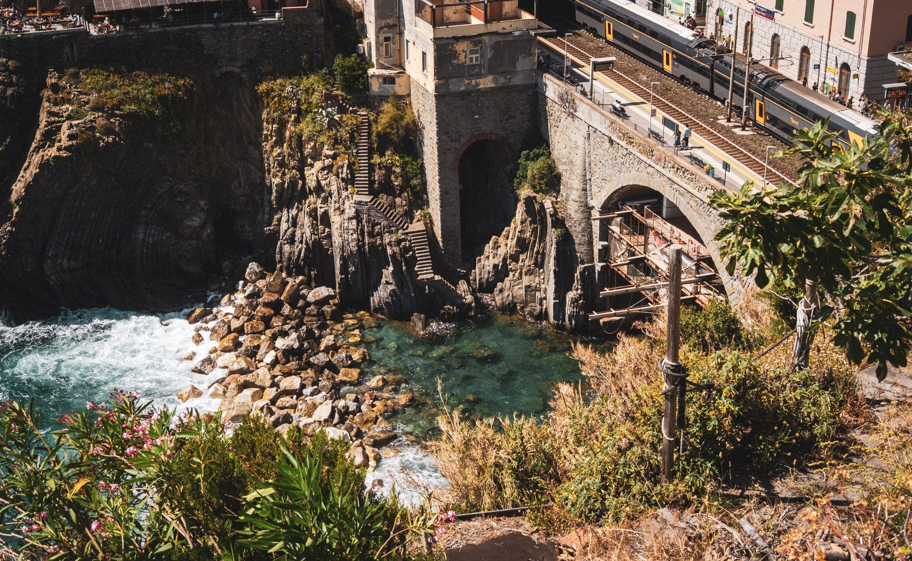 El latido del tren de la franja costera de Cinque Terre: ingeniería de roca y acantilados marinos en Liguria